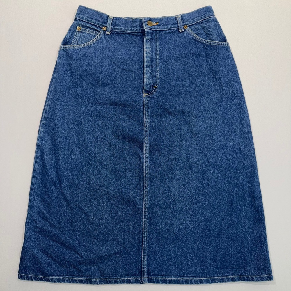 Vintage LL Bean Denim Skirt Womens 16 Medium Wash Midi ALine Union Made USA 80s